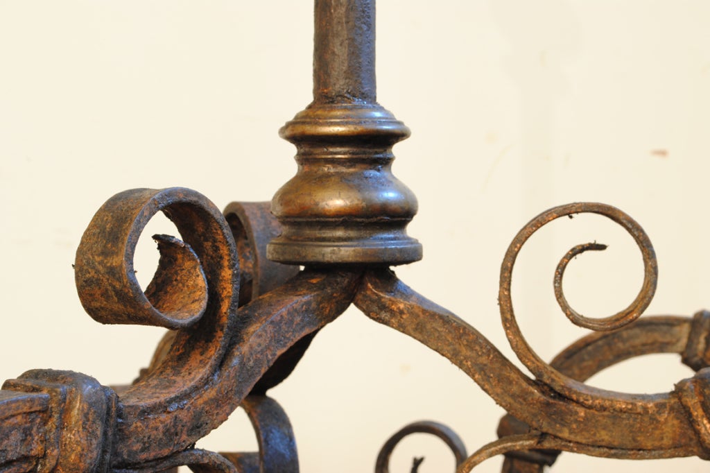 Pair of 18thc. Italian Wrought Iron and Brass Pricket Torcheres 1