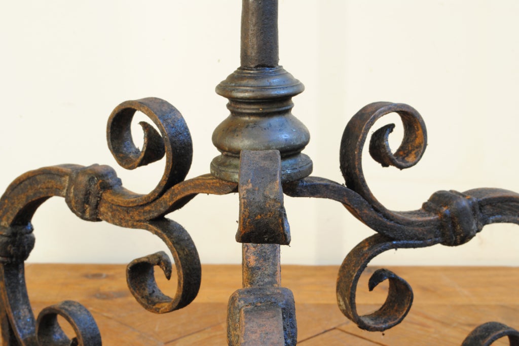 Pair of 18thc. Italian Wrought Iron and Brass Pricket Torcheres 2