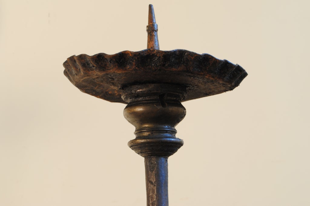 Pair of 18thc. Italian Wrought Iron and Brass Pricket Torcheres 3