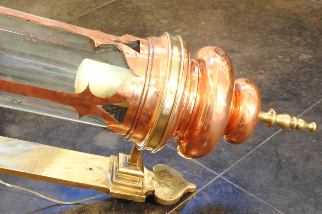 19th Century American Copper and Brass Gas Lantern Sconce 1