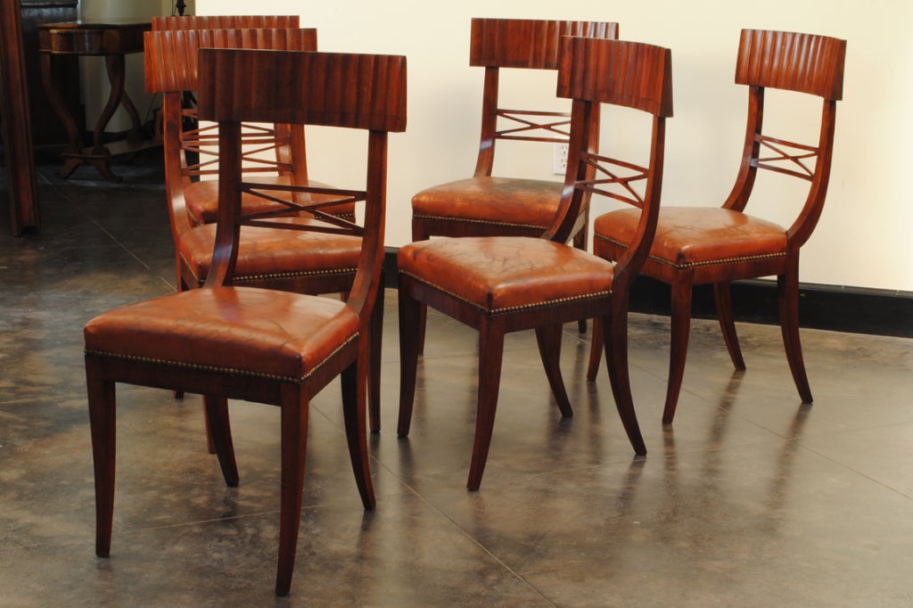 6 Early19th Century Italian Empire Walnut Dining Chairs In Good Condition In Atlanta, GA