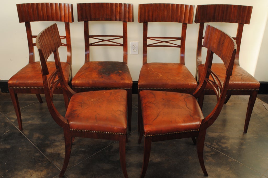 6 Early19th Century Italian Empire Walnut Dining Chairs 1