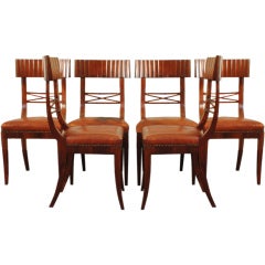 Antique 6 Early19th Century Italian Empire Walnut Dining Chairs