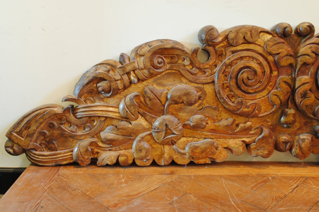 An 18th c. Large Italian Carved Giltwood & Polychrome Fragment