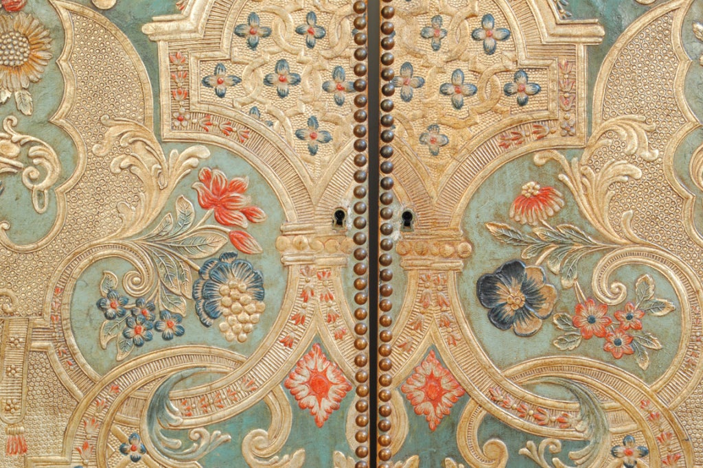 Pair of Italian Rococo Leather Panels, formerly mounted on doors