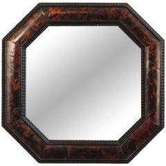 Antique A 19th Cen Italian Baroque Style Tortoise Shell Octagonal Mirror
