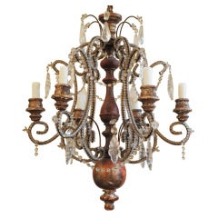 Antique Italian 19th Century Silver Gilt  and Glass 6-Light Chandelier