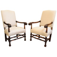 A Pair of 19th Century Italian Pinewood  Baroque Style Armchairs