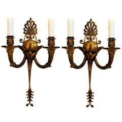 A Pair of 19th Century French Empire Style Brass 2-Arm Sconces