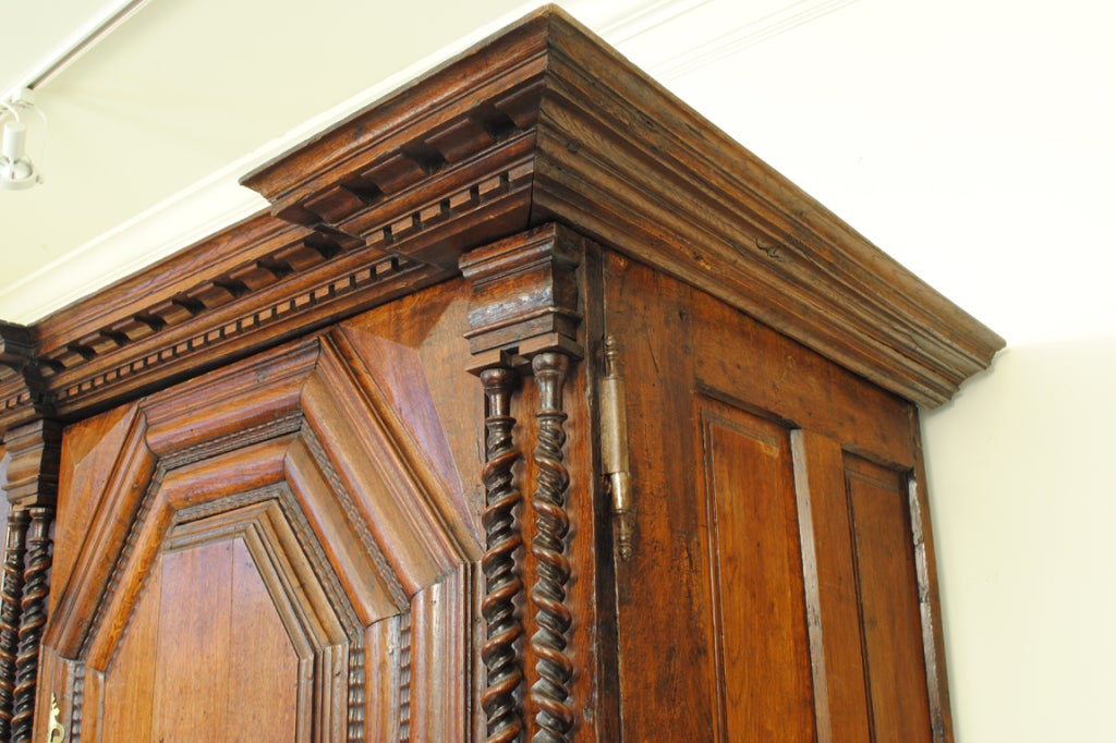 Brass Early 18th Century French Carved Oak Armoire