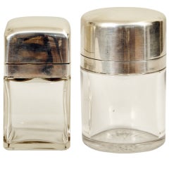 Pair of 19th Century French Glass and Sterling Silver Vanity Receptacles