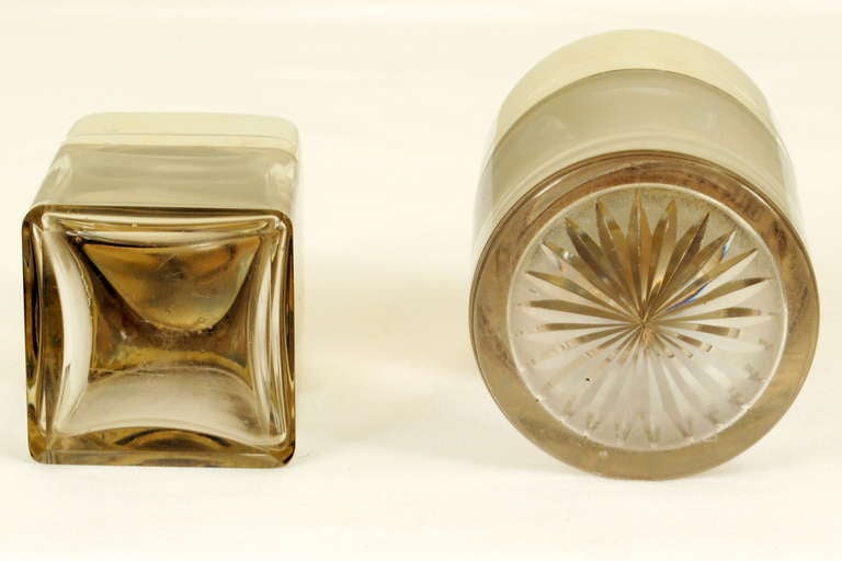 Pair of 19th Century French Glass and Sterling Silver Vanity Receptacles For Sale 1