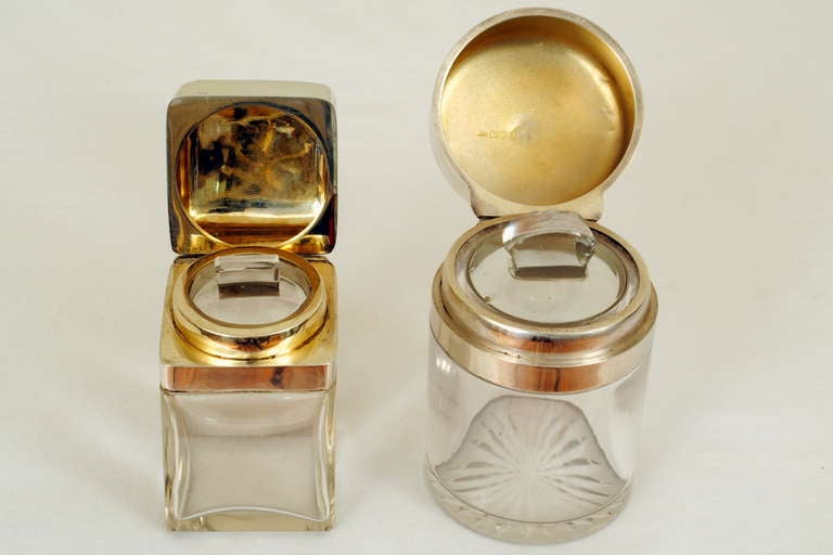 Pair of 19th Century French Glass and Sterling Silver Vanity Receptacles For Sale 2