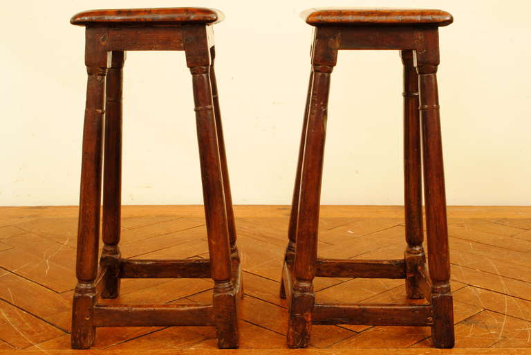 Baroque A Pair of English Walnut and Oak Joint Stools, Late 17th to Early 18th Century