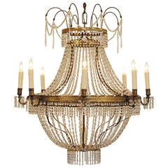 Italian or Swedish 19th Century Doré Brass and Glass Eight-Light Chandelier
