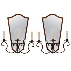 A Pair of 19th C. Italian Gilt Iron and Mirrored 4-Light Sconces