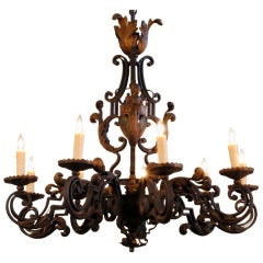A French Baroque Style Wrought, Gilt, & Painted Iron Chandelier