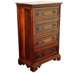An Italian Baroque Style Walnut Tall 4-Drawer Commode
