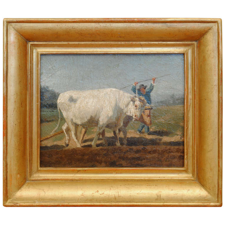 A 19th Century French Oil on Artist Board Painting in Period Giltwood Frame