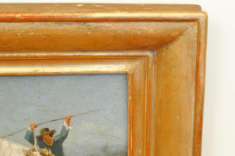 A 19th Century French Oil on Artist Board Painting in Period Giltwood Frame In Excellent Condition For Sale In Atlanta, GA