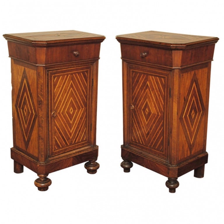 Pair of Italian Late 19th Century Walnut and Inlaid Bedside Commodes
