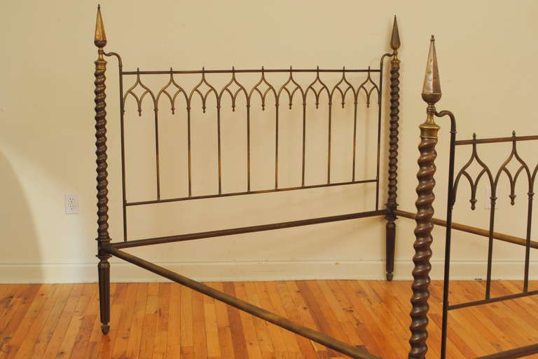 An Italian Cast Brass Neo-Gothic Bedframe, Late 3rd Quarter 19th Century In Excellent Condition In Atlanta, GA