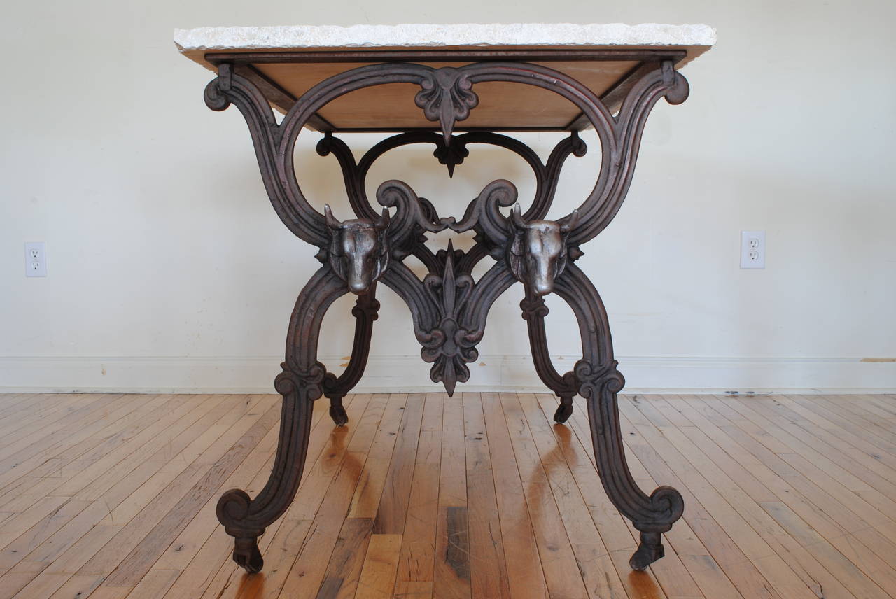 Victorian French Cast Iron Table with Daino Reale Marble Top, Last Quarter of 19th Century