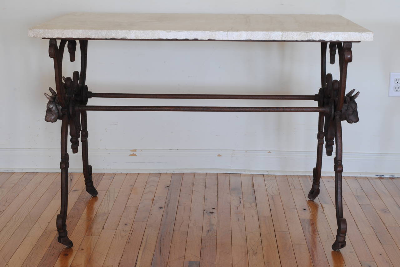 French Cast Iron Table with Daino Reale Marble Top, Last Quarter of 19th Century In Excellent Condition In Atlanta, GA
