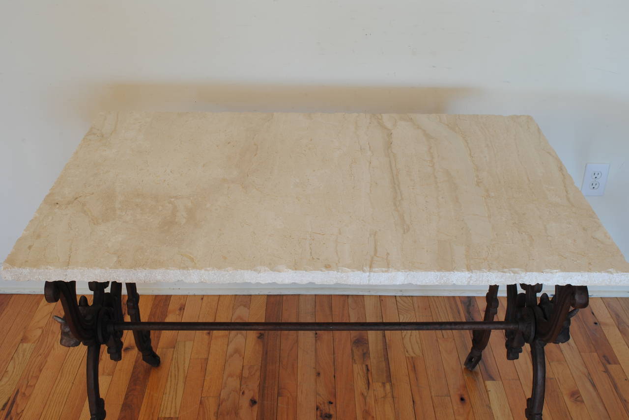 Late 19th Century French Cast Iron Table with Daino Reale Marble Top, Last Quarter of 19th Century
