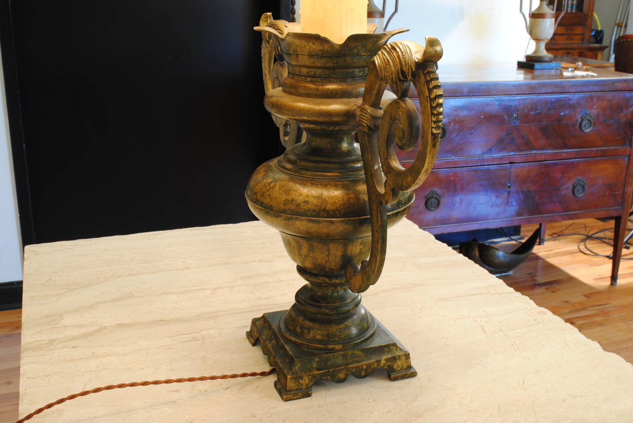 Large 17th-18th Century Italian Bronze Handled Urn Mounted as a Table Lamp 4