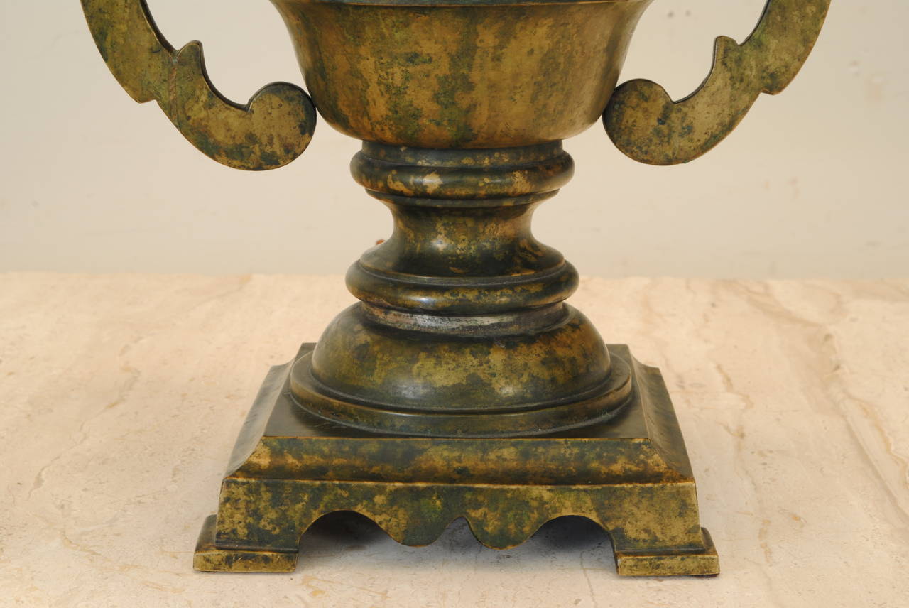 Large 17th-18th Century Italian Bronze Handled Urn Mounted as a Table Lamp 2