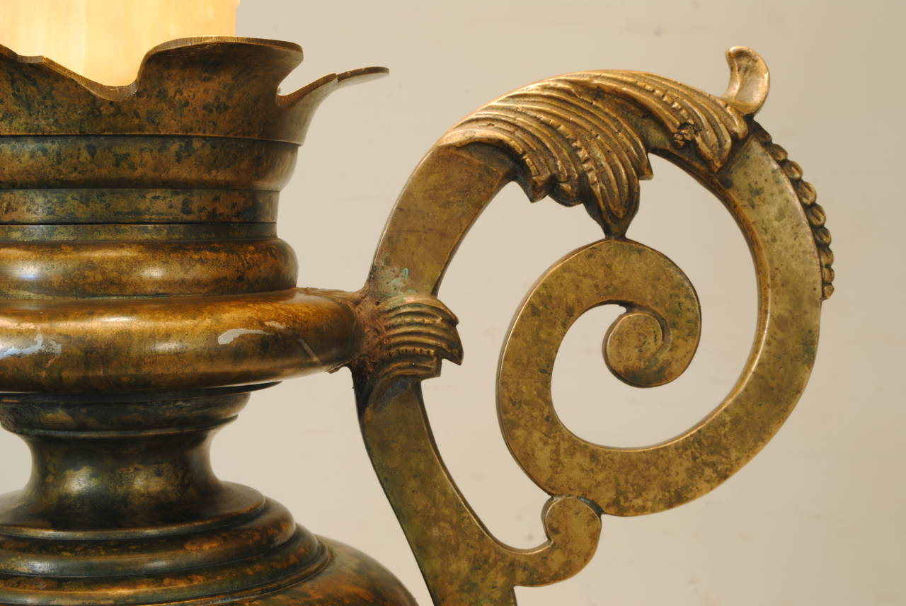 17th Century Large 17th-18th Century Italian Bronze Handled Urn Mounted as a Table Lamp