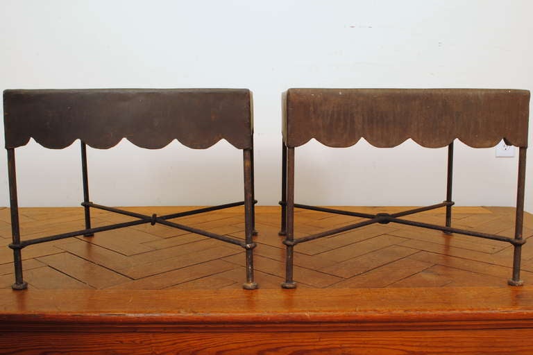 A Pair of French Wrought Iron and Scalloped Metal End Tables In Excellent Condition In Atlanta, GA