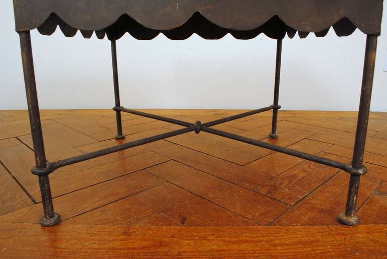 A Pair of French Wrought Iron and Scalloped Metal End Tables 2