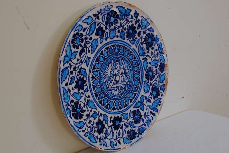 A 1st Half 19th Century Moroccan Painted & Glazed Ceramic Charger 2