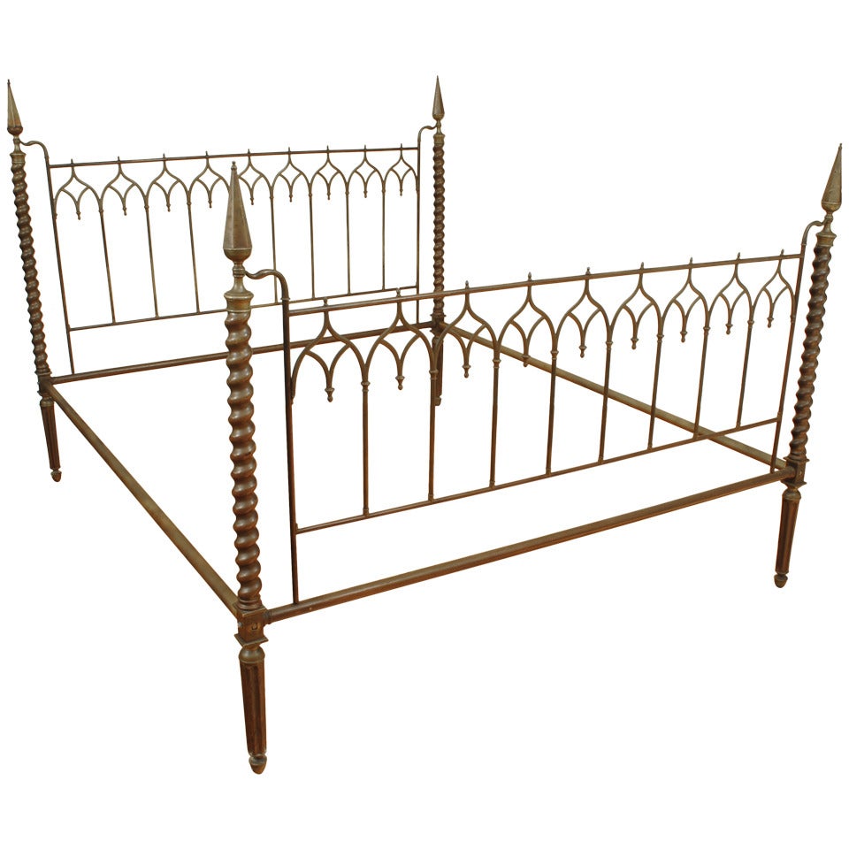 An Italian Cast Brass Neo-Gothic Bedframe, Late 3rd Quarter 19th Century