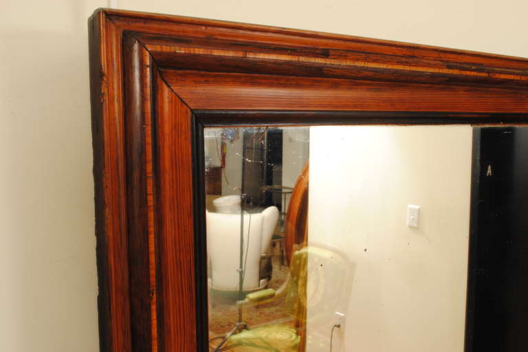 19th Century French Neoclassical Period, Walnut Mirror with Ebonized and Inlaid Detail