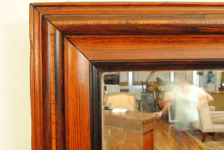 French Neoclassical Period, Walnut Mirror with Ebonized and Inlaid Detail 1