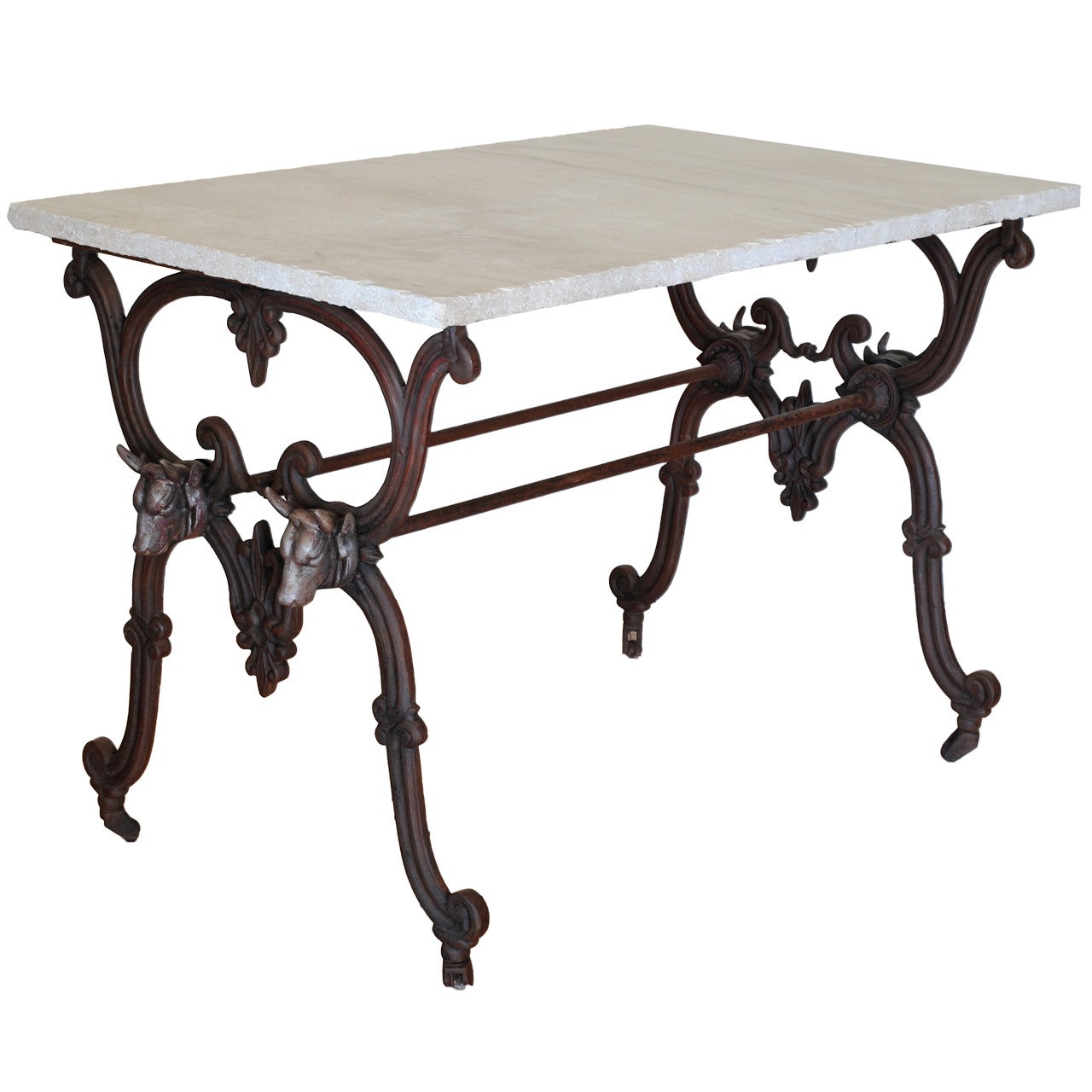 French Cast Iron Table with Daino Reale Marble Top, Last Quarter of 19th Century