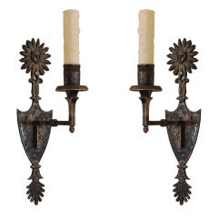 A Pair of French Louis XVI Silvered Brass 1-Light Sconces