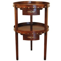 A French Walnut 19th Century Late Neoclassical 3-Leg, 2 Drawer Table