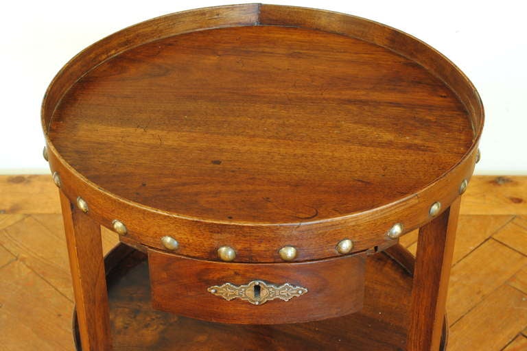 A French Walnut 19th Century Late Neoclassical 3-Leg, 2 Drawer Table 2