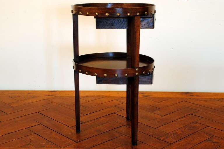A French Walnut 19th Century Late Neoclassical 3-Leg, 2 Drawer Table In Excellent Condition In Atlanta, GA