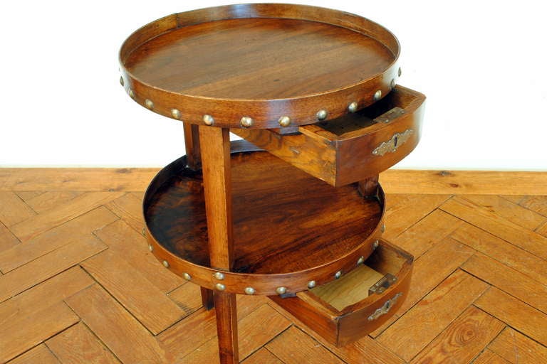 A French Walnut 19th Century Late Neoclassical 3-Leg, 2 Drawer Table 3