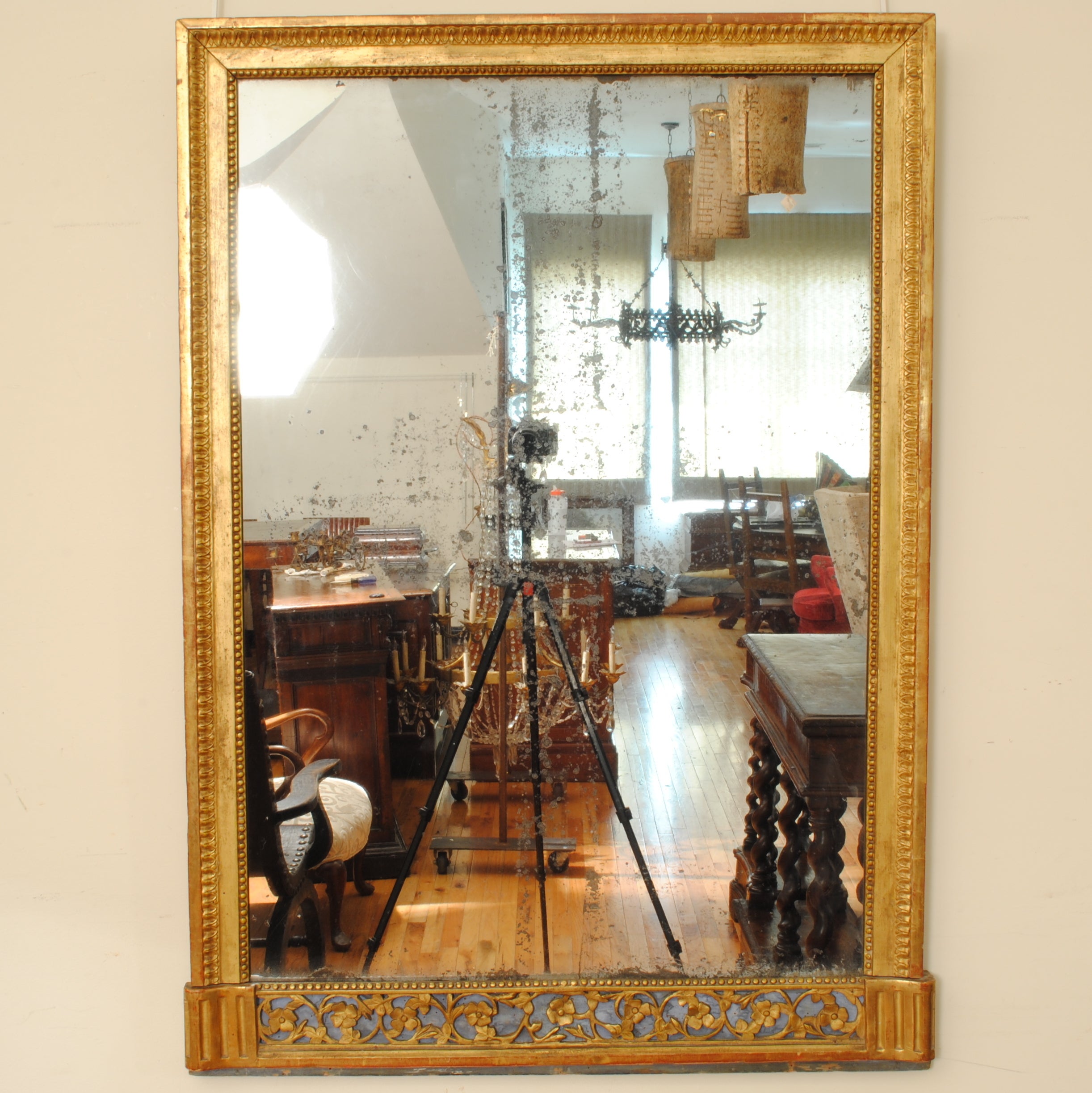 A French Louis XVI Period Giltwood and Painted Mirror