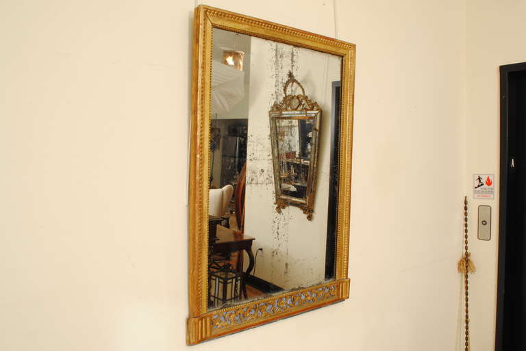 Carved A French Louis XVI Period Giltwood and Painted Mirror