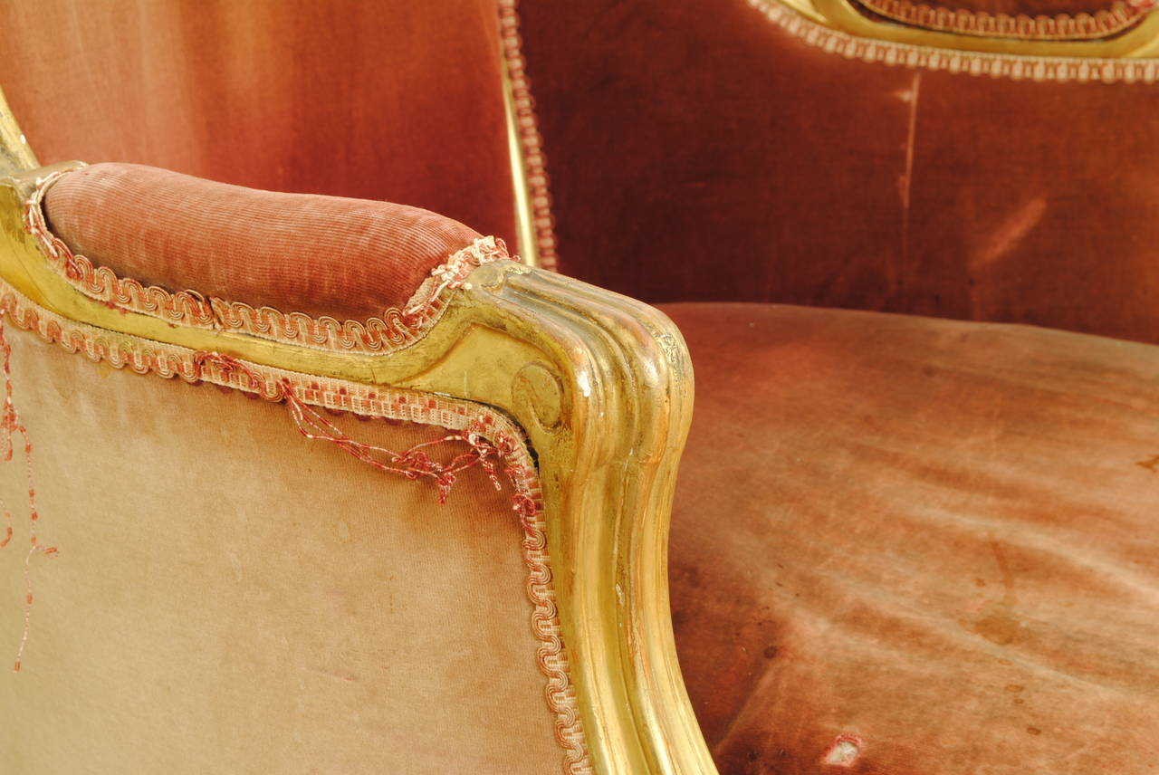 French Louis XV Style Giltwood and Upholstered Bergère, Late 19th Century 4