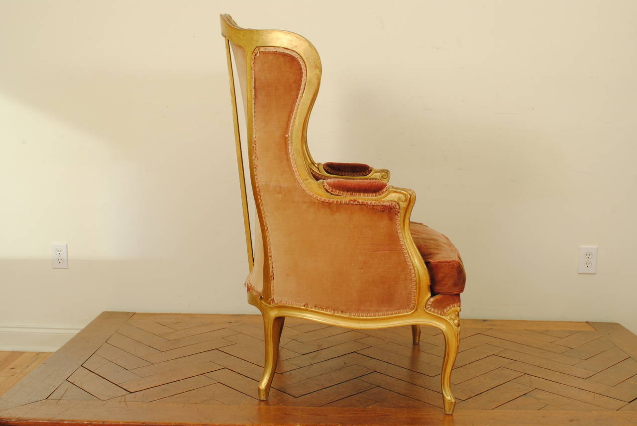 French Louis XV Style Giltwood and Upholstered Bergère, Late 19th Century In Excellent Condition In Atlanta, GA