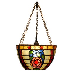 Antique A French Arts and Crafts Period Stained Glass Hanging Lantern