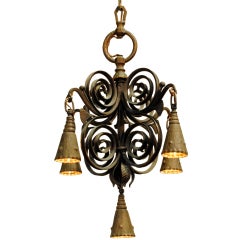 An Italian Art Deco Period Painted and Wrought Iron 5-Light Chandelier